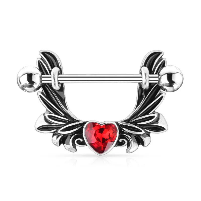 Piercing téton pendentif ailes d'ange coeur rouge