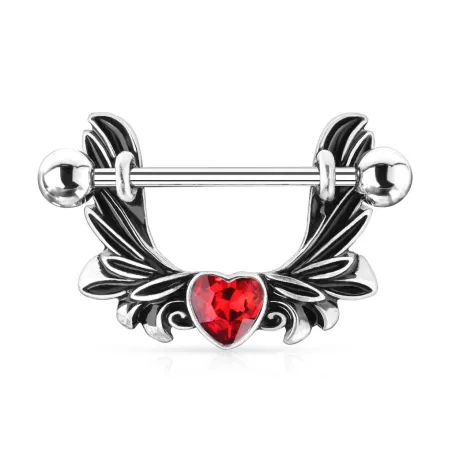 Piercing téton pendentif ailes d'ange coeur rouge