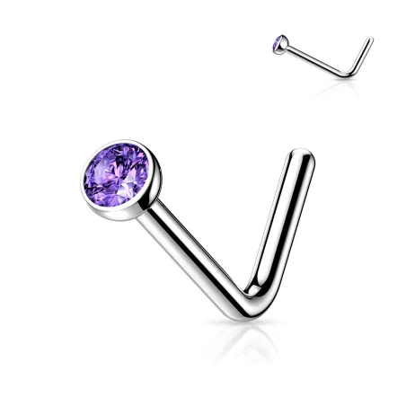 Piercing nez tige en L strass violet Titane G23