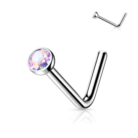 Piercing nez tige en L strass aurore boréale Titane G23