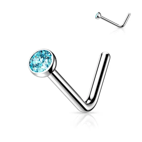 Piercing nez tige en L strass turquoise Titane G23