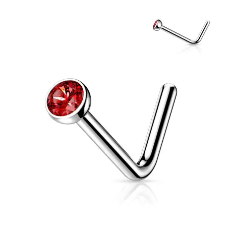 Piercing nez tige en L strass rouge Titane G23