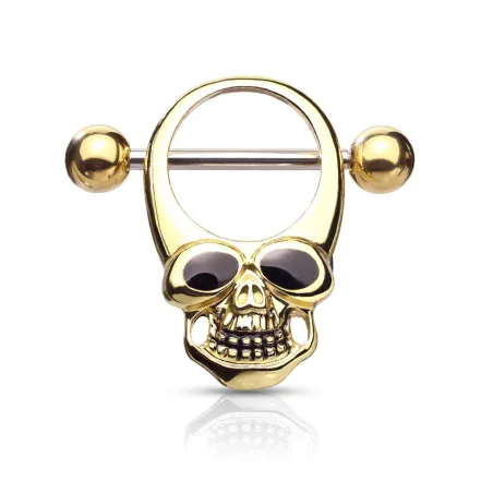 Piercing téton bouclier skull doré