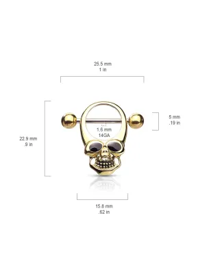 Piercing téton bouclier skull doré