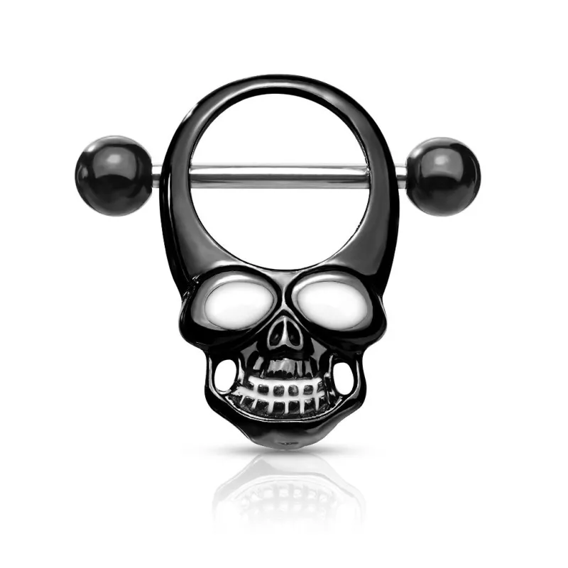 Piercing téton bouclier skull noir