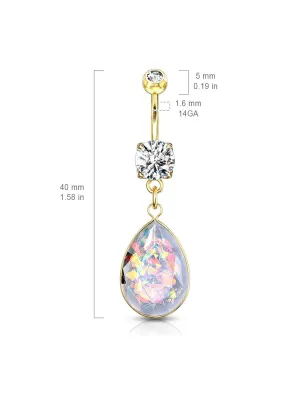 Piercing nombril plaqué or pendentif opalite multicolore