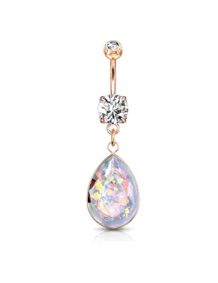 Piercing nombril plaqué or rose pendentif opalite multicolore