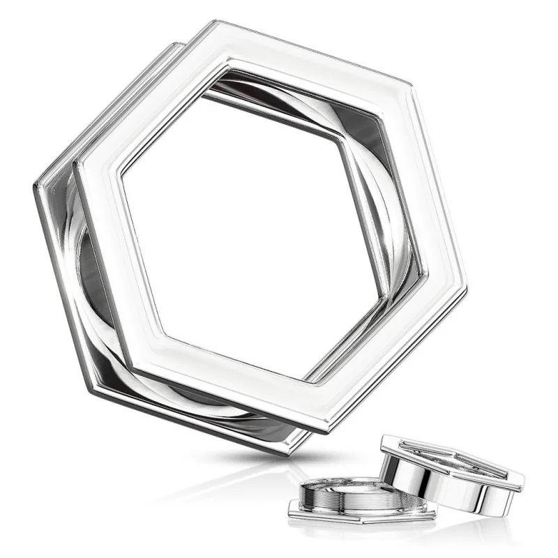 Piercing tunnel oreille hexagonal acier chirurgical