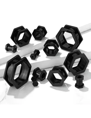 Piercing tunnel oreille hexagonal acier noir