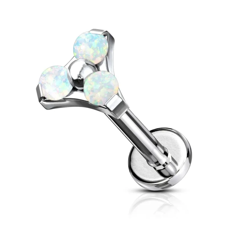 Piercing labret oreille triangle opalite blanc