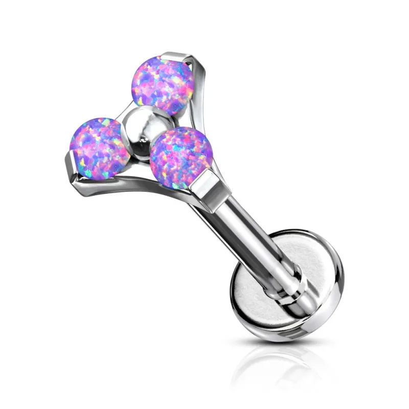 Piercing labret oreille triangle opalite violet