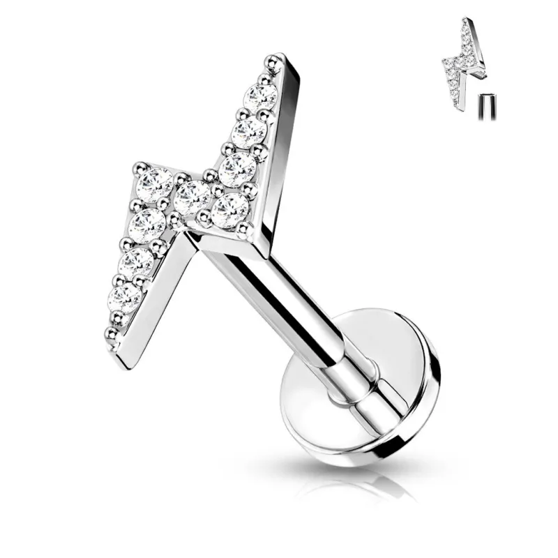 Piercing labret oreille éclair pavé de strass acier chirurgical