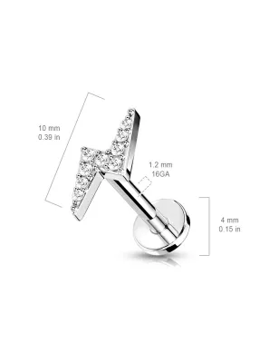 Piercing labret oreille éclair pavé de strass acier chirurgical