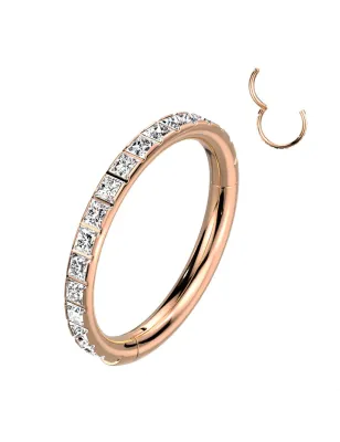 Piercing anneau segment titane rosé strass rectangulaires