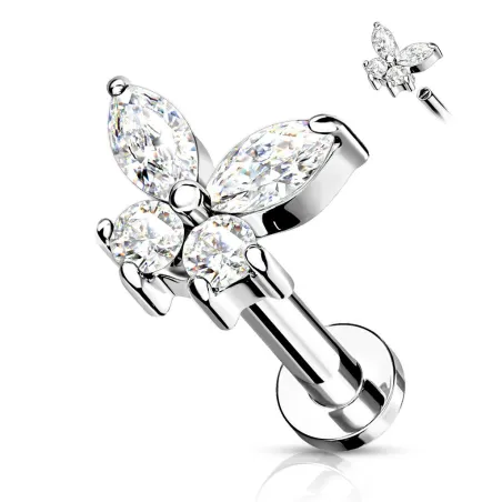 Piercing oreille labret papillon strass blanc