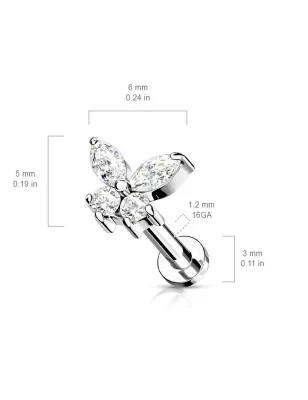 Piercing oreille labret papillon strass blanc