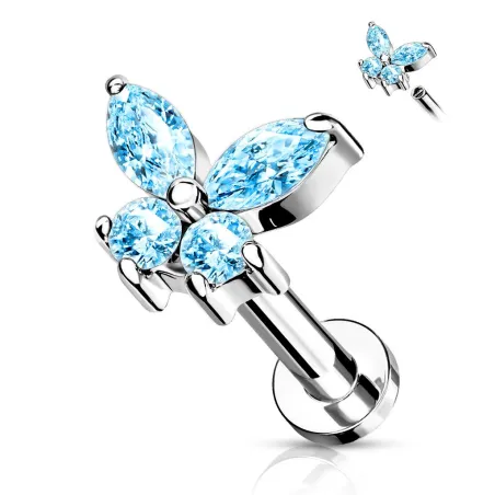 Piercing oreille labret papillon strass turquoise