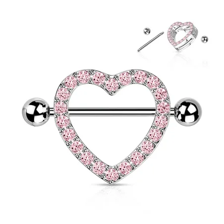 Piercing Téton Bouclier Cœur avec Gemmes 