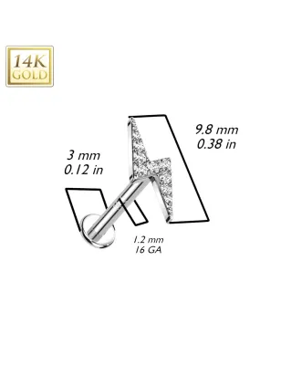 Piercing labret oreille or blanc 14 carats vissage interne éclair