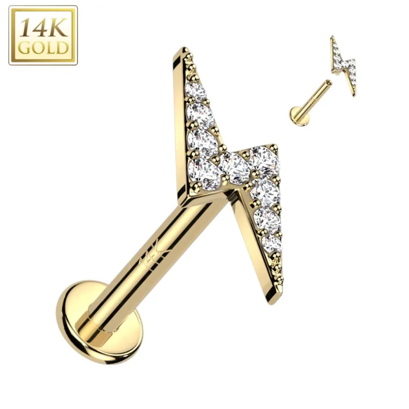 Piercing labret oreille or jaune 14 carats vissage interne éclair