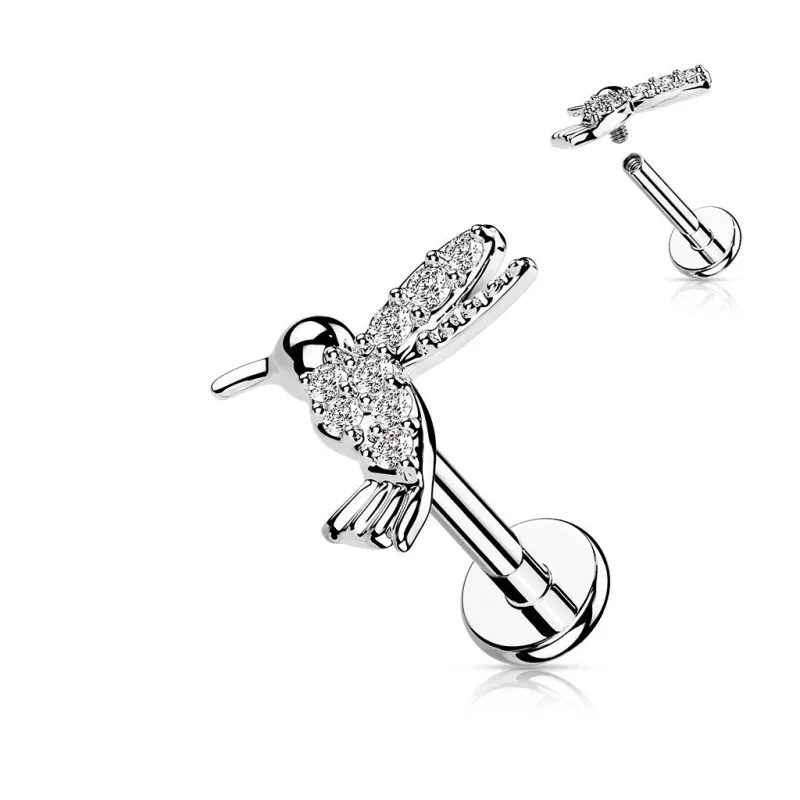 Piercing labret oreille colibri pavé