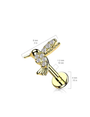 Piercing labret oreille doré colibri pavé de strass