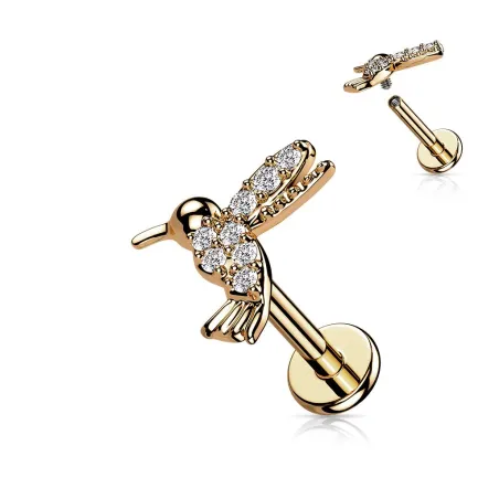 Piercing labret oreille rosé colibri pavé de strass