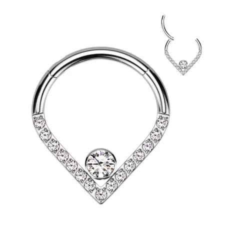 Piercing anneau segment titane chevron pavé de strass