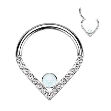 Piercing anneau segment titane chevron pavé strass opalite