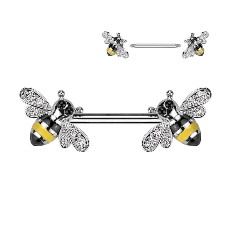 Piercing téton abeilles pavés de strass