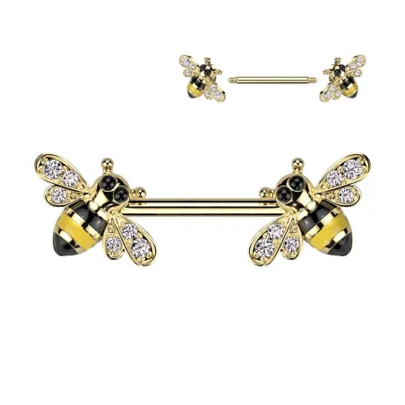 Piercing téton abeilles doré pavés de strass