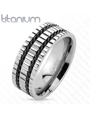 Bague homme titane noir double chaines