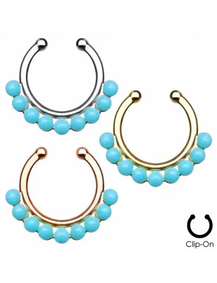 Faux piercing septum perles turquoise