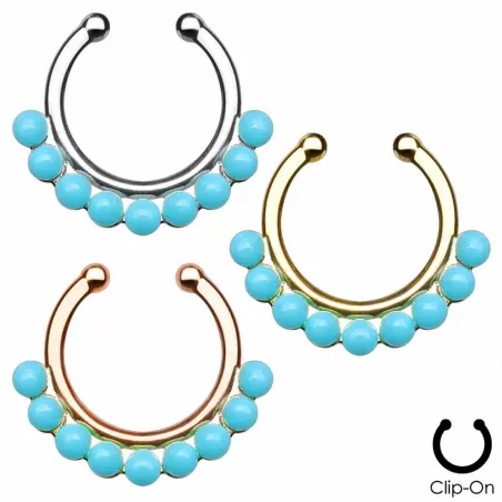 Faux piercing septum perles turquoise