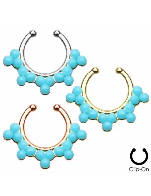 Faux piercing septum double ligne perles turquoise