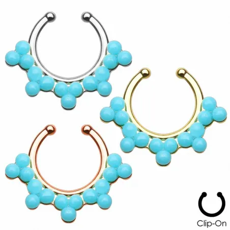 Faux piercing septum double ligne perles turquoise