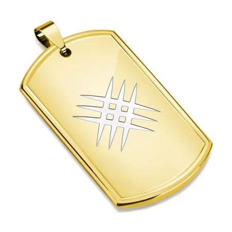 Pendentif homme plaque militaire doré motif croisé