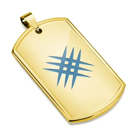 Pendentif homme plaque militaire doré motif croisé bleu