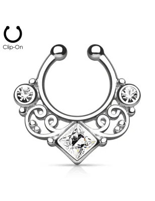 Faux piercing septum tourbillon strass blanc