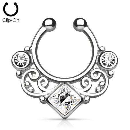 Faux piercing septum tourbillon strass blanc