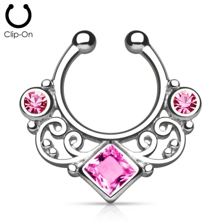 Faux piercing septum tourbillon strass rose