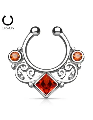 Faux piercing septum tourbillon strass rouge