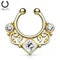 Faux piercing septum tourbillon doré strass blanc