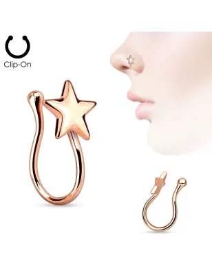 Faux piercing de nez clipsable étoile rosé