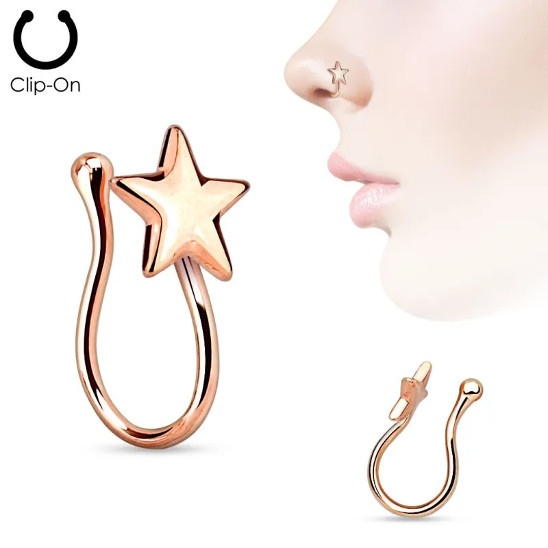 Faux piercing de nez clipsable étoile rosé