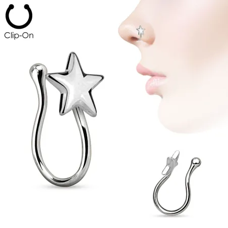 Faux piercing de nez clipsable étoile argenté