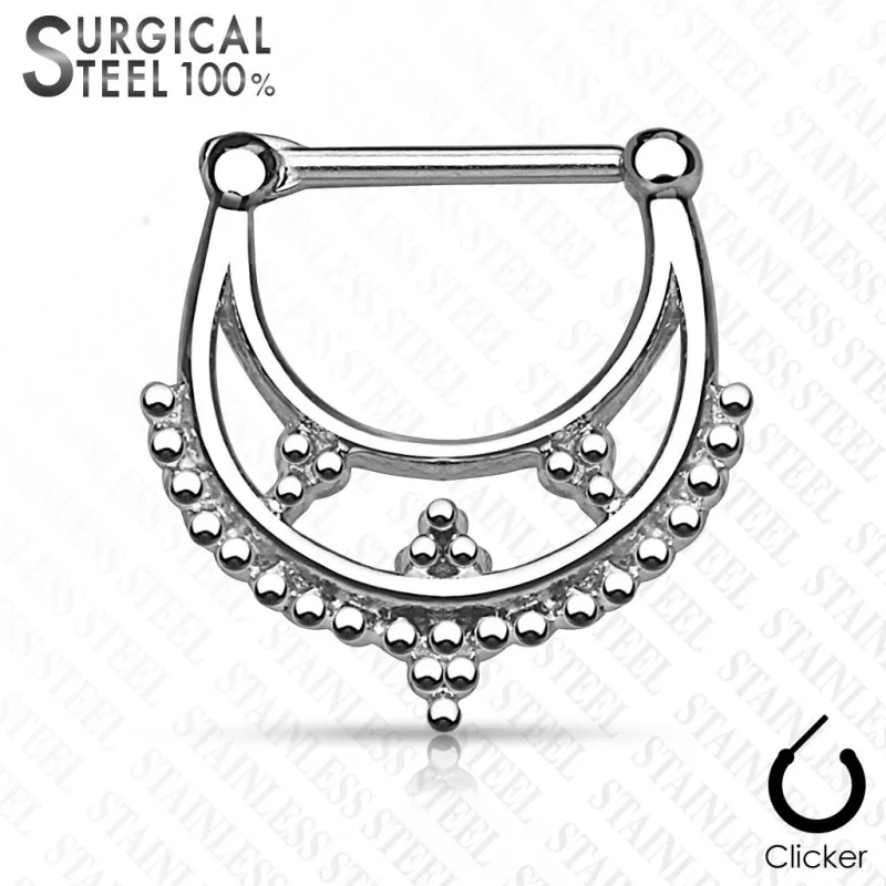 Piercing septum clipsable en acier chirurgical double ligne perles