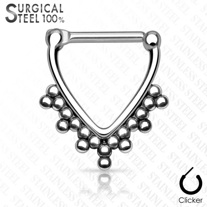 Piercing septum clipsable en acier chirurgical triangle perlé