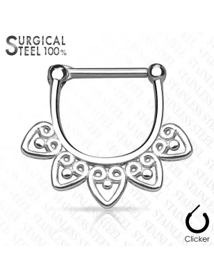 Piercing septum clipsable en acier chirurgical coeurs filigrane