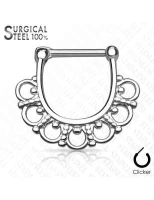 Piercing septum clipsable en acier chirurgical éventail tribal